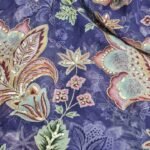 Blue viscose Organza printed with Embroidery